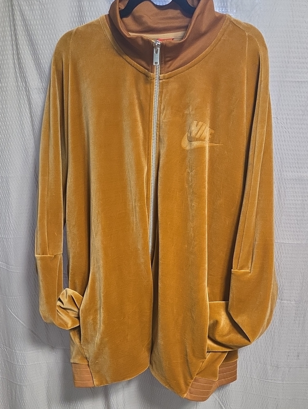 Nike Velour Zip Jacket in Mustard Brown, Size XXL